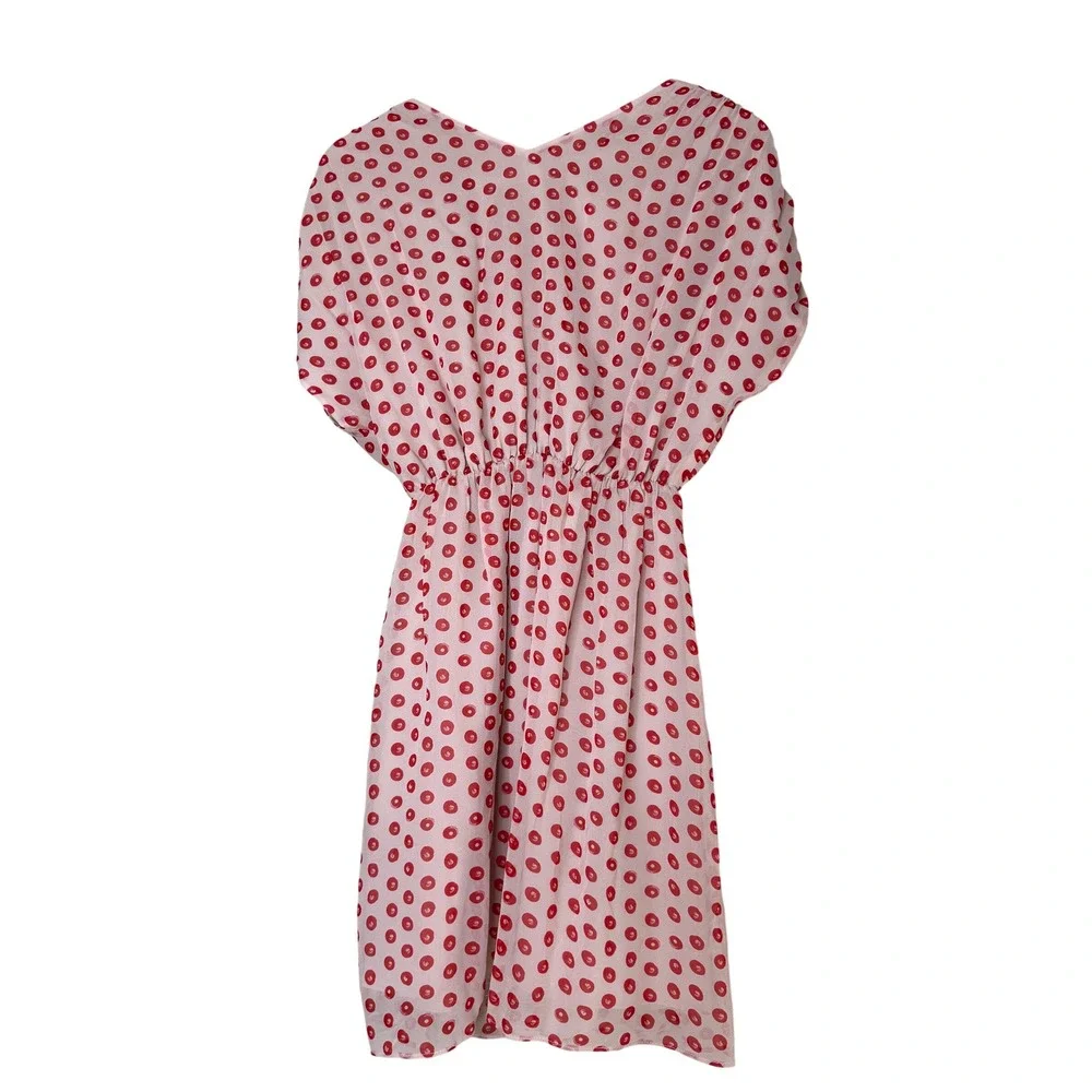 The Addison Story Anthropologie 100% Silk Red Dot Mini Dress XS Ruched Sleeve